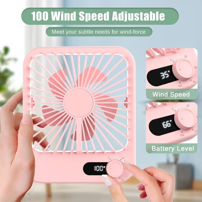 COOPERWIN Portable Fan Rechargeable, Small Desk Fan Quiet, 180°Tilt Adjustable Personal Fan for Sleeping, Battery Operated, 100 Speeds, Table Fan for Bedroom Office Home Outdoor, Pink - Image 2